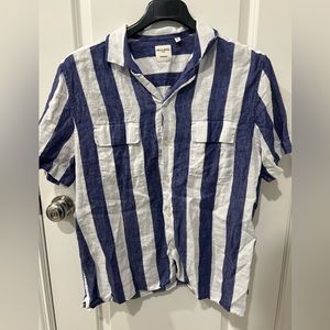 XL linen blue striped men’s shirt (runs small - more like a Large)
